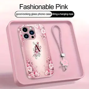 Suitable for [iPhone 13 Pro] high-end women's phone case🤩，a beautiful four-leaf clover lanyard is included🍀，a free four-leaf clover lanyard is included, with 26 letters of the alphabet to choose from and  exquisite Rose flower patterns 952