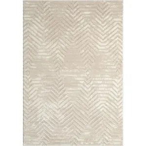 Contemporary Power-Loomed Terra Geometric Beige Rug - Easy-Care, Neutral-Tone Household Textile Carpet
