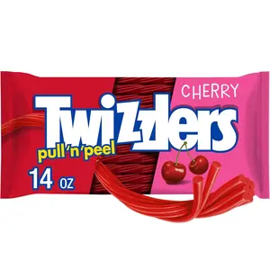 TWIZZLERS PULL 'N' PEEL Cherry Flavored Licorice Style, Low Fat Candy Bag, 14 oz