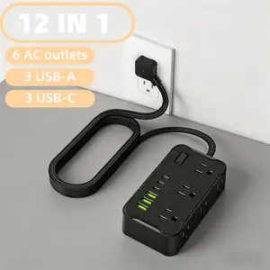 6-Outlet Power Strip with 3 USB ports and 3 Type‑C ports, Multifunctional Plug Adapter Outlet, Desktop Charger for Office and Home