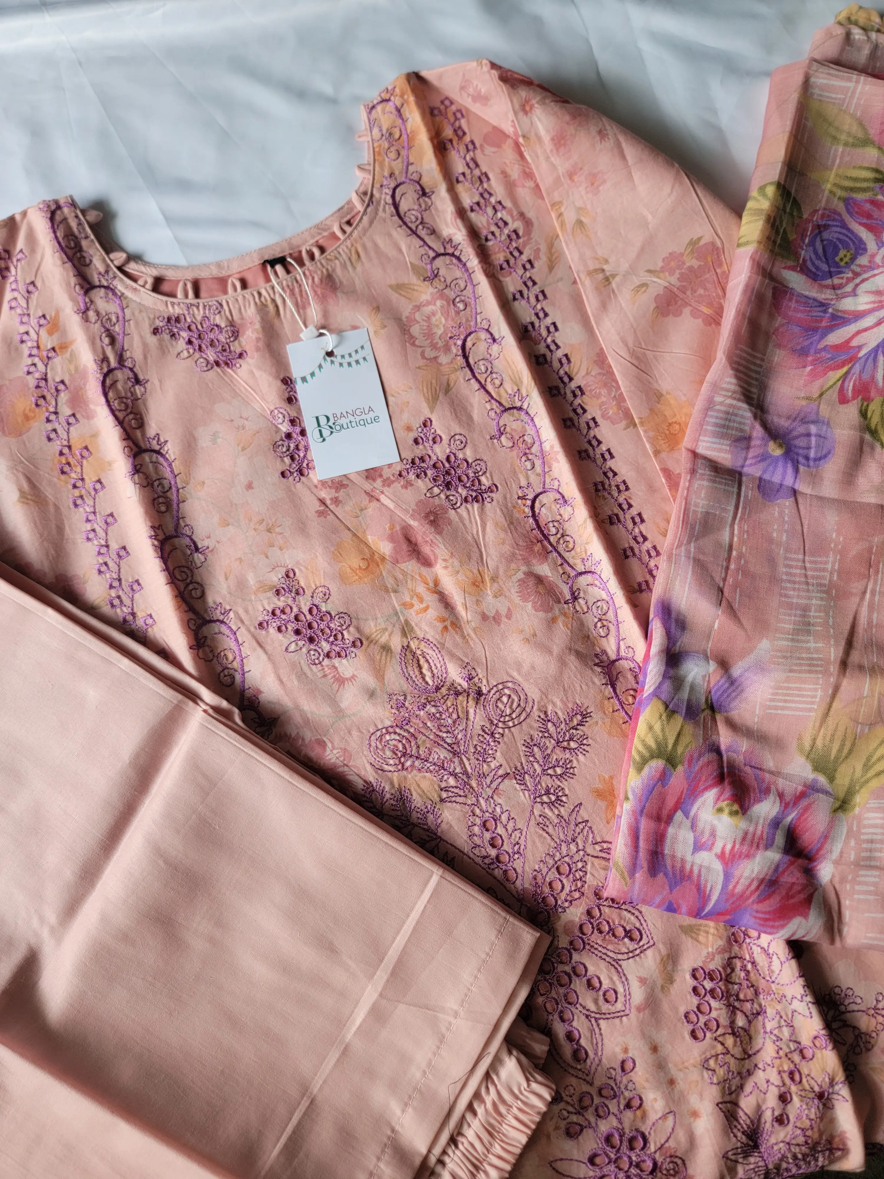 Pink Cotton Print & Embroidered Salwar Kameez
