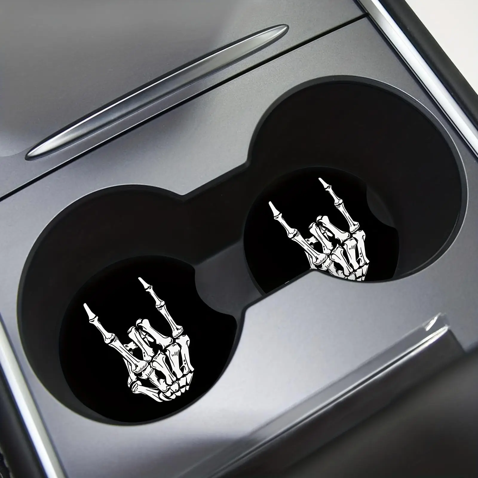 Car Coaster, Accessories for Girls Boys, Car Stuff, Truck Accessories, Creative Skull Pattern Coaster Car Decals, Anti-slip Interior Decor Coaster, Ca