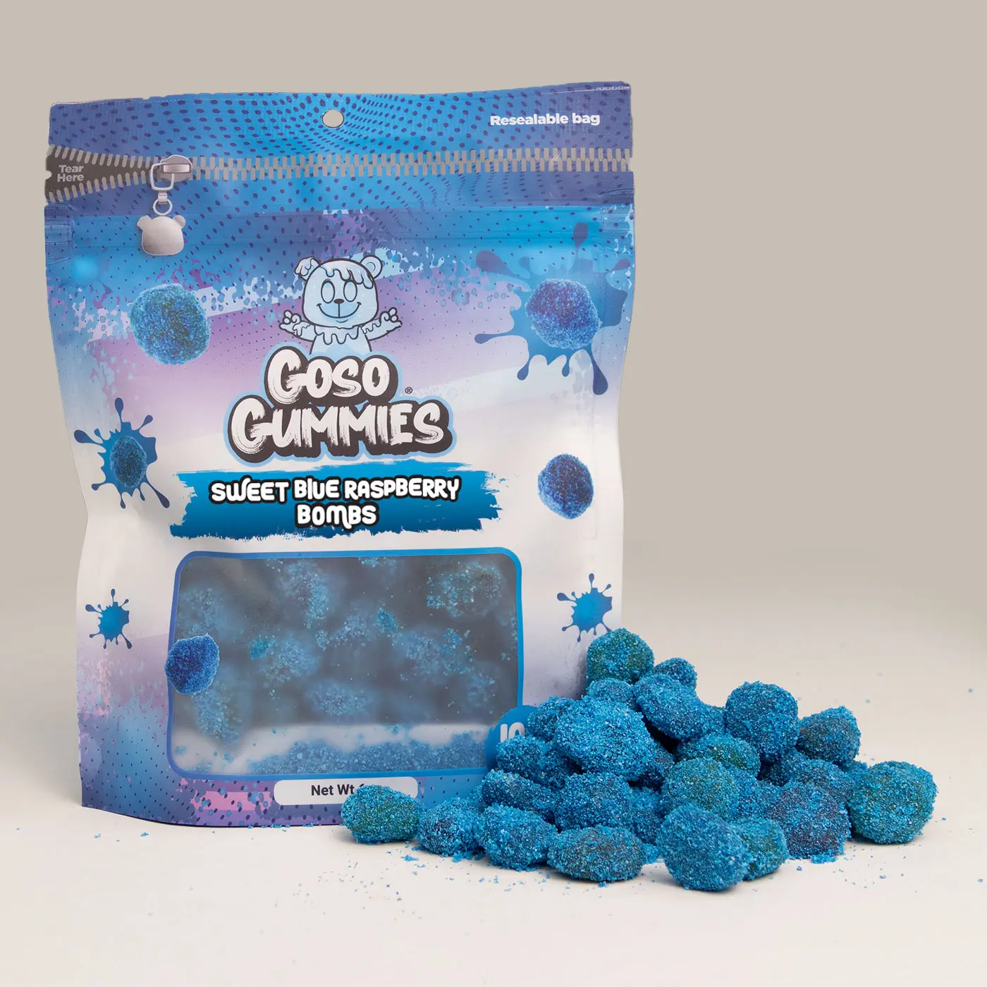Goso Gummies Sweet Blue Raspberry Gusher Bombs 6oz - *NON SOUR* - Chewy Candy