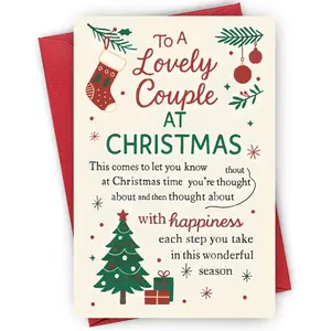 1pc "To a Lovely Couple" Christmas Card, Paper Material with Envelope, Elegant Design with Red Stockings and Poinsettia, Heartwarming Message for Married Couples, Friends, Newlyweds