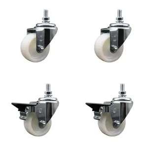 212 MAIN Service Caster SCC-TS20S314-NYS-M1015-2-PLB-2 Lockable Nylon Swivel Threaded Stem Caster, 3x1.25 in. White Wheels, 10 mm Stems - Set of 4, Lockable Wheels
