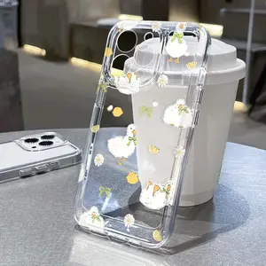 Cute Duck Design TPU Pattern Phone Case for iPhone 16 15 14 Pro Max 13 12 11 XR XS Plus Non-Yellowing Drop Protection Transparent Silicone Cover Cellphone Protective