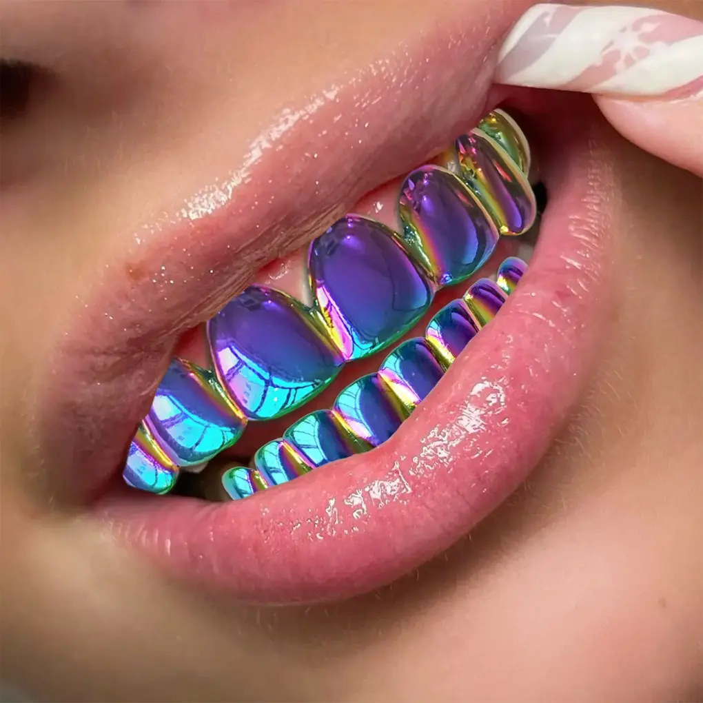 Colorful Gradient Plated Hip Hop Tooth Socket Unisex Fashion Tooth Socket Christmas, New Year, Carnival Play