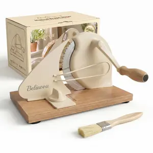 Belinova Manual Bread Slicer for Homemade Sourdough & Bagels, Adjustable Thickness Hand Crank Bread Cutter with Anti-Jam Guide Plate, Solid Wood Base & Rust-Proof Stainless Steel Blade