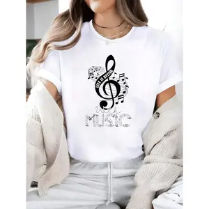 Life Is Better With Music Notes Musical Sheet Musician Music T-Shirt - Women'S 100% Cotton Casual Short-Sleeved Crew Neck women T-Shirt For Spring And Summer - Comfortable, Relaxed Fit, Printed Graphic Tee