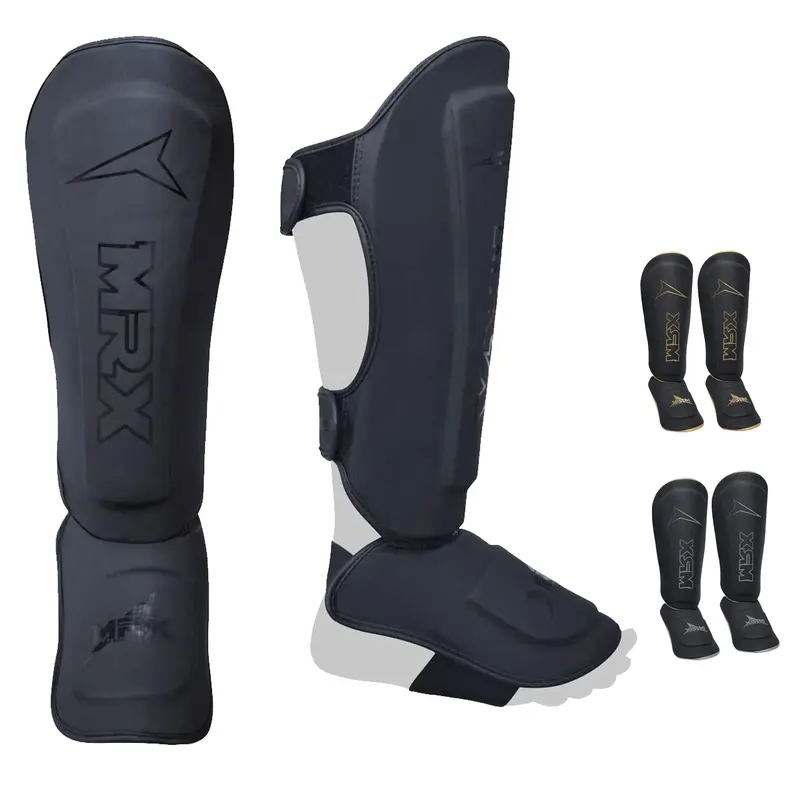 MRX Unisex Kickboxing Shin Instep Guards - Ergonomic Cotton&PU Breathable Moisture-Wicking High-Density Thick Pads, Adjustable Velcro Fasten High-Support Anti-Slip Gear for MMA/Kickboxing Training, Durable Anti-Injury Combat Sports Protective Equipment