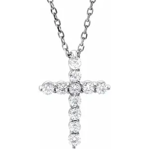 1/4 Ct Diamond Cross Pendant Necklace 18" 14k White Gold EX3 Lab Grown