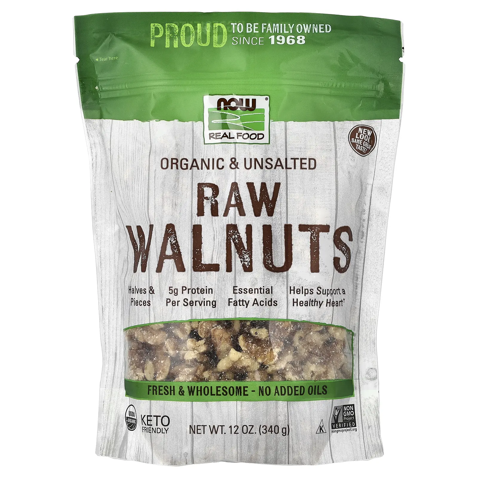 NOW Foods Real Food, Organic Raw Walnuts, Unsalted, 12 oz (340 g)