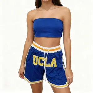 Men’s/Women’s 2026 Summer New Basketball Shorts, four pockets, UCL large English letter embroidery, outdoor sports shorts, elastic drawstring waist, mesh lining for breathability, retro beach shorts, white/blue, plus sizes S–3XL