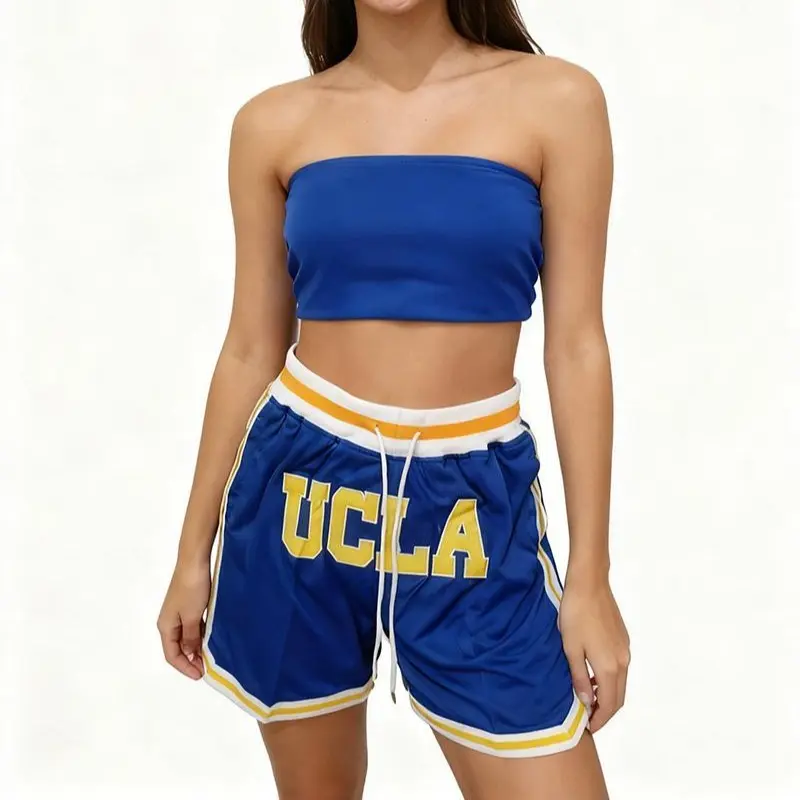 Men’s/Women’s 2026 Summer New Basketball Shorts, four pockets, UCL large English letter embroidery, outdoor sports shorts, elastic drawstring waist, mesh lining for breathability, retro beach shorts, white/blue, plus sizes S–3XL