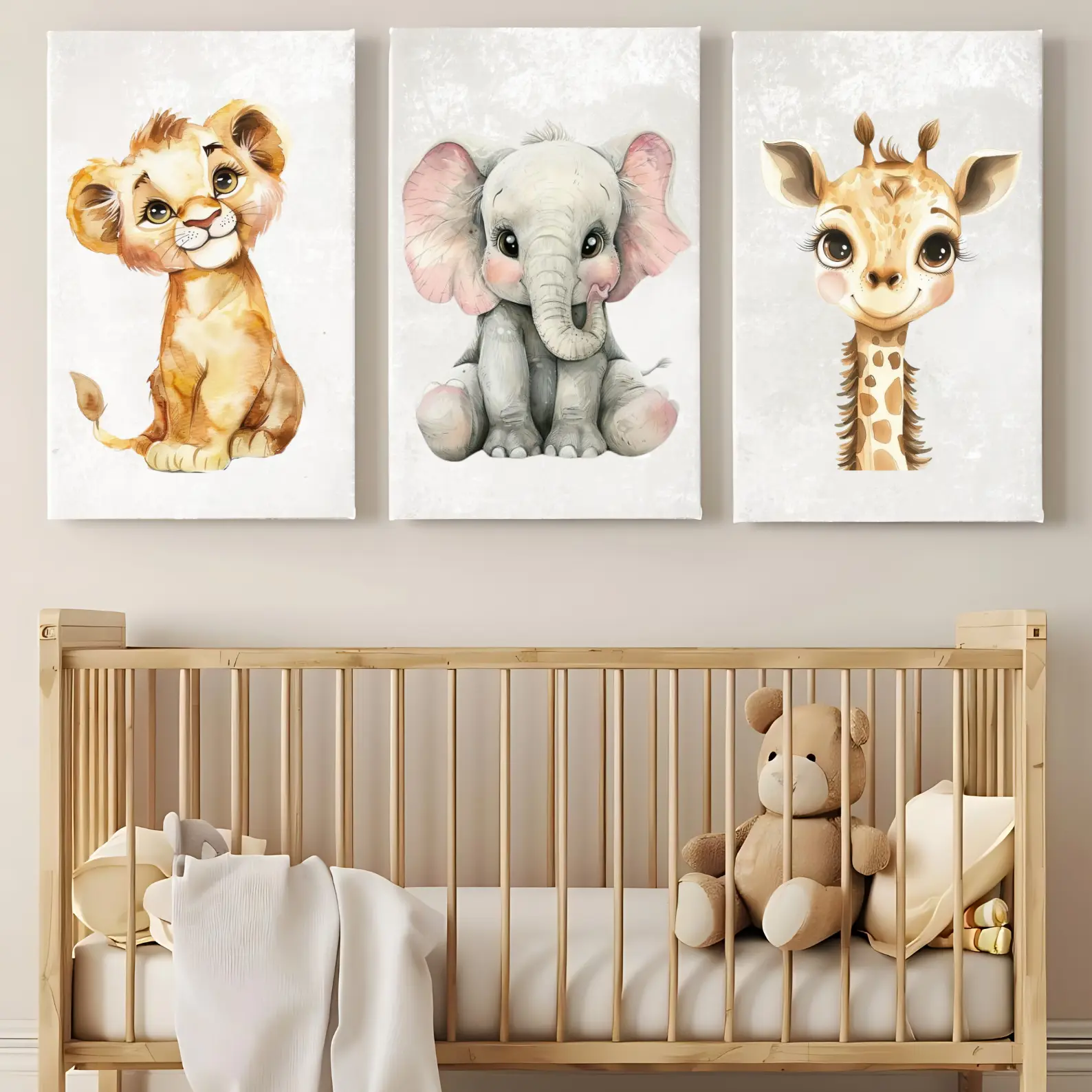 Watercolor Animals Nursery wall art, gender neutral nursery, neutral nursery, baby room decor, lion, giraffe, monkey, Elephant animal prints