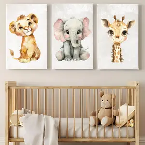 Watercolor Animals Nursery wall art, gender neutral nursery, neutral nursery, baby room decor, lion, giraffe, monkey, Elephant animal prints