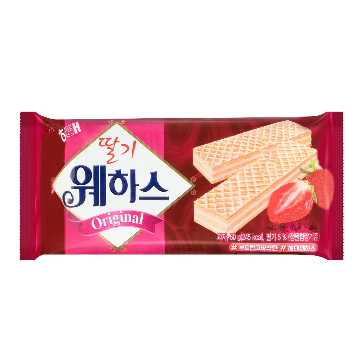 HAITAI Strawberry Ice Cream Wafer Rolls - Crispy Korean Snack, 50g