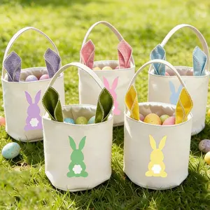 Easter Bunny Tote Bag,Easter Bag,Easter Gift Bag For Kid Toddler,Burlap Bag, Easter Canvas Bags,  Children'S Egg Hunt Bags, Easter Gift Bags, Easter Baskets