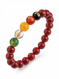 Cinnabar Bead Five Gods of Wealth Red String Bracelet for Attracting Wealth and Good Fortune - Blessed by a Taoist Master (Chinese Feng Shui)