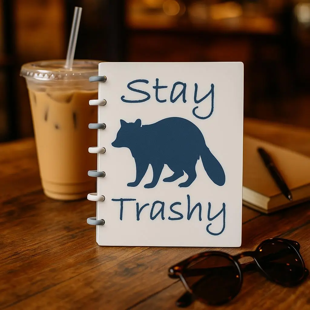 Stay Trashy Funny 3D Printed Discbound Notebook, A5 Refillable Planner, Raccoon Gift for Her