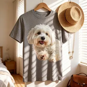 Women's Plus Size Vintage Graphic Tees - Cute Fluffy White Puppy Oversized T-Shirt | Dog Mom Kawaii Trendy Tops