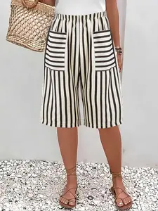 Women's Striped Print Shorts, Casual Fashion Shorts for Daily Wear, Ladies Bottoms for Summer