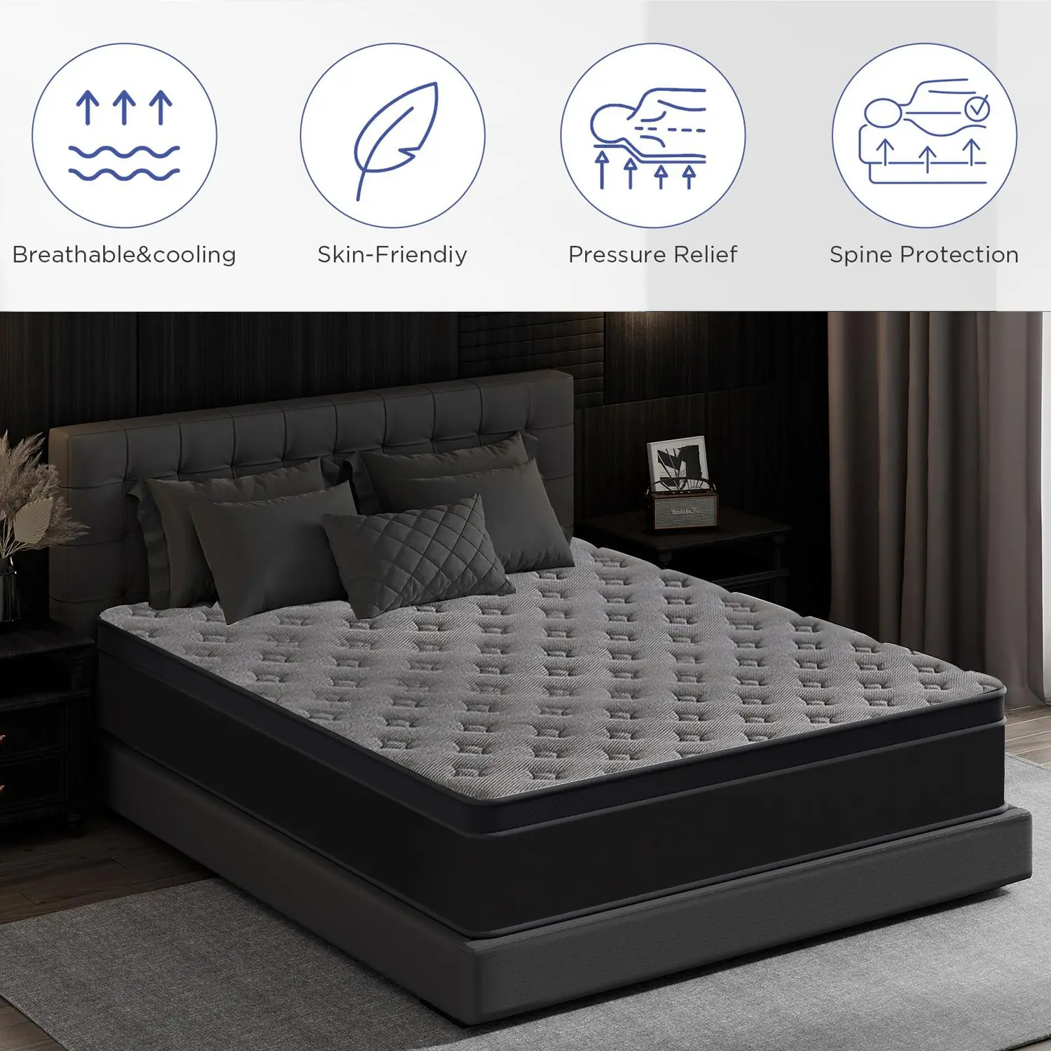 Full Mattress, 10”12 Inch Hybrid Mattress in a Box with Gel Memory Foam, Pocket Innerspring, Pressure Relief, Motion Isolation, Non-Fiberglass - Mattress Full Size