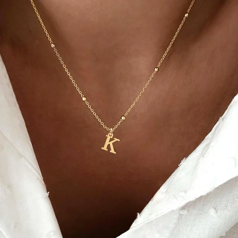 【Black Friday】Letter Detail Initial Pendant Necklace for Women, Decorated Fashion Chain, Jewelry for Parties and Daily Outfit Decor, Trendy Stainless Steel Birthday Gift, Alphabet Letter Necklace