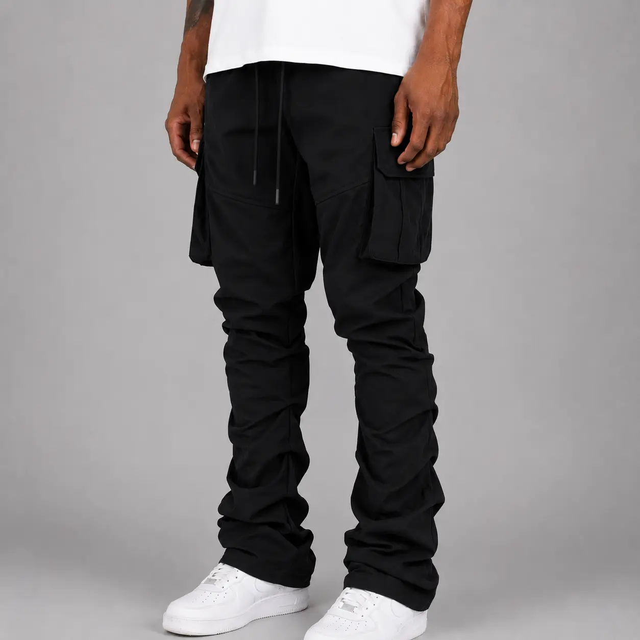 Rebel - Stacked Nylon Cargo Pants (Black) 422