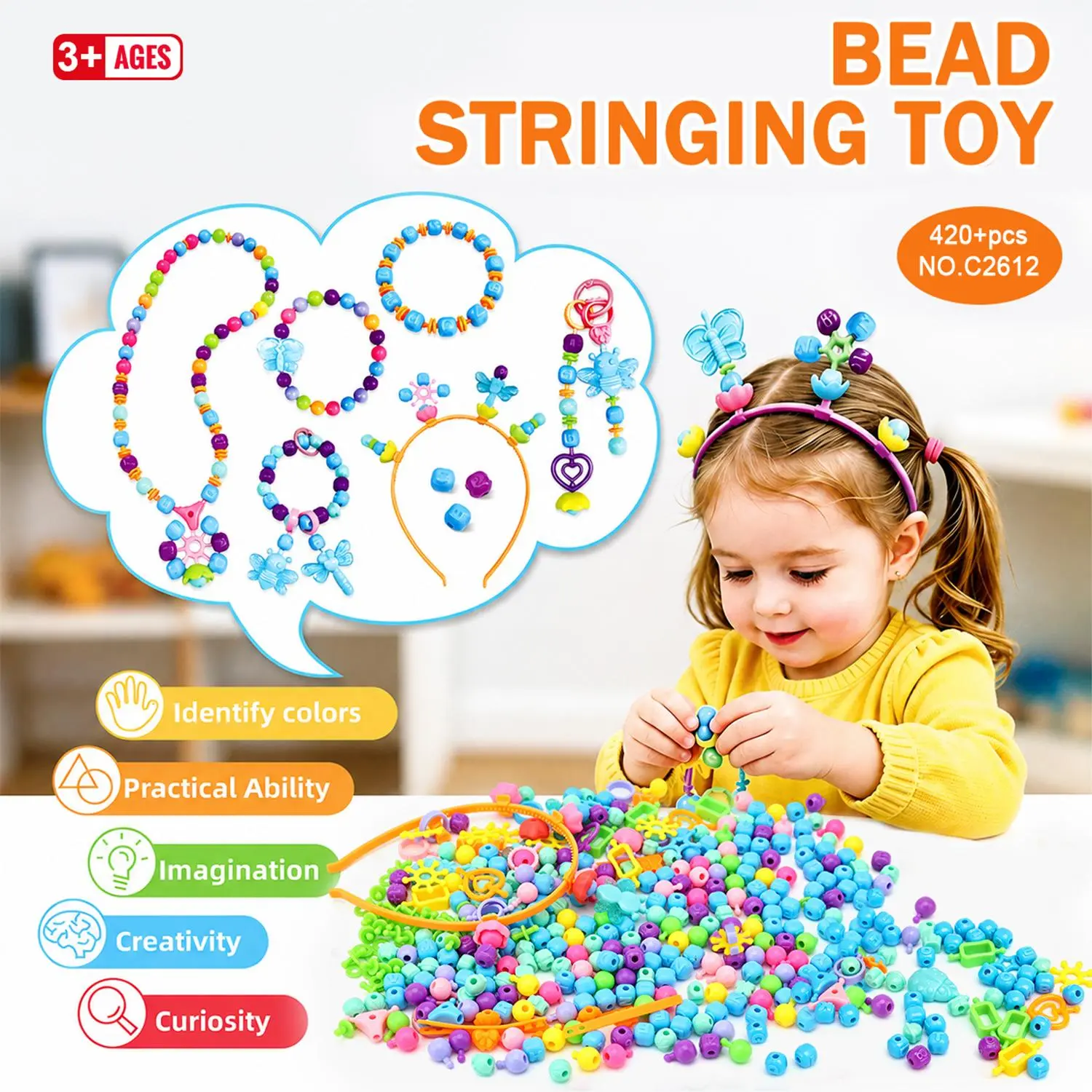 Pop Beads, Jewelry Making Kit - Arts and Crafts for Girls 3-7 Years Old, Snap Beads Toys - Necklace, Bracelet, Ring Creative DIY Set - 420pcs