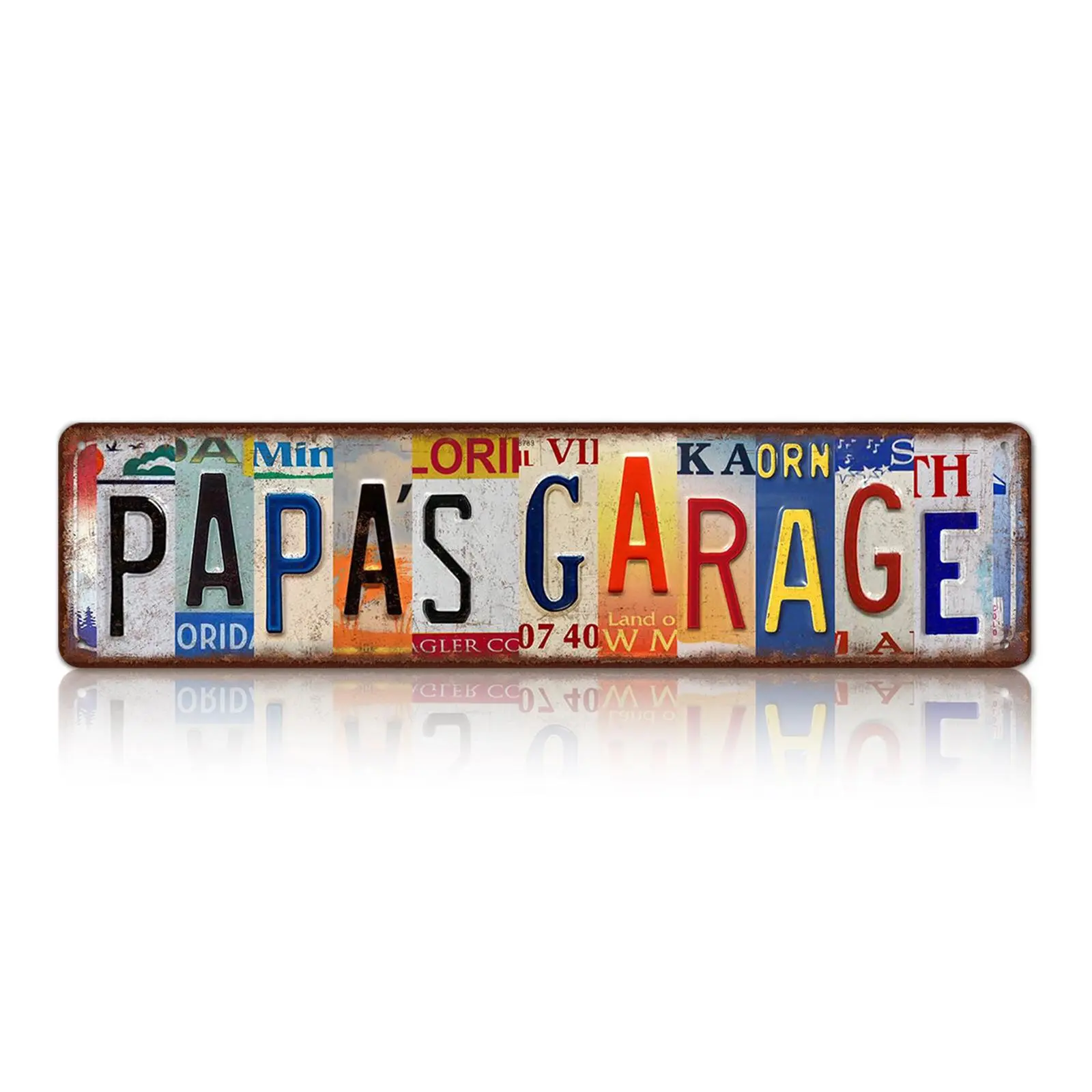 Papa’s Garage Vintage Aluminum Metal Hanging Plaque Signage - 2D Flat 4x16in Retro Wall Art Plaque Decoration, Father’s Day Gifts for Dads