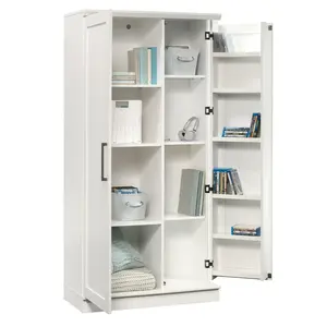 Sauder Homeplus Storage Cabinet Soft White with Adjustable Shelves & Stylish Black Handles for Kitchen & Laundry