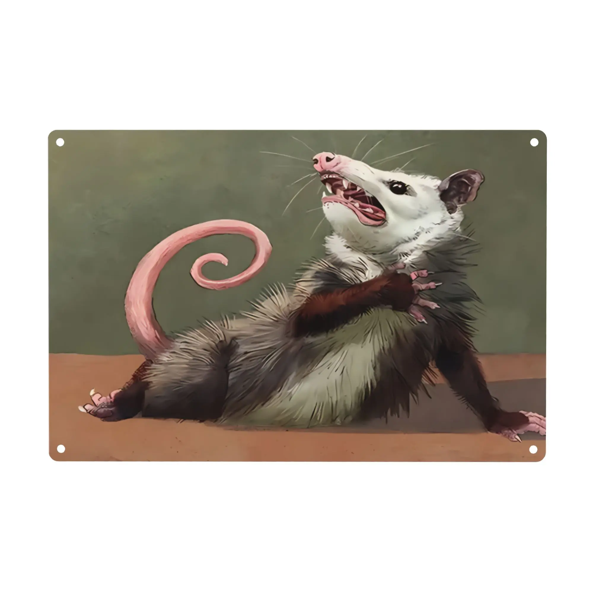 12x8 in Whimsical Opossum Metal Sign - Vintage Wildlife Art Wall Decor, Cute Aluminum Plaque, Cottagecore Farmhouse Accent, Gift Ideas for Animal Lovers