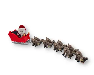 Festive Pocket Pal Size Santa with Sleigh and Reindeer 11 Piece Set - Pocket Size Articulated Style Decor