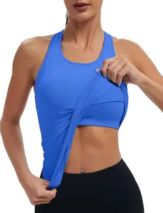 Women's Seamless Racerback Tank Top, Crew Neck Workout Yoga Padded Athletic Shirts