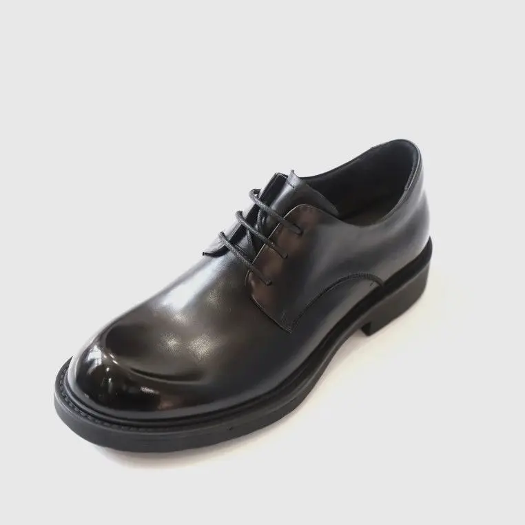 Men's Leather Office Shoes - Formal Round Toe, Large Head Design, Braided Laces, Cuban Heel, Ankle-High, Rubber Sole, All-Season Retro Footwear for Business, Banquets, Casual Wear