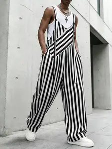 INCERUN Men's Fashion Casual Overalls, Striped Long Overalls, Ideal for Daily Wear, Comfortable and Stylish, Perfect for Everyday Menswear