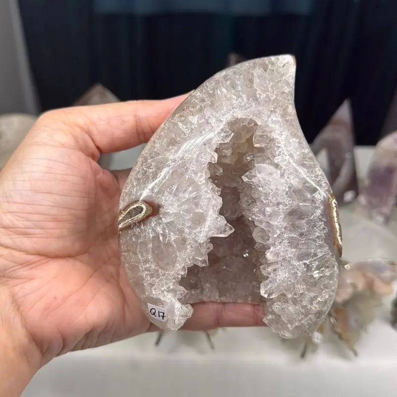 Amethyst Geode (Q17) with Agate Layer - Natural Crystal Cluster Specimen