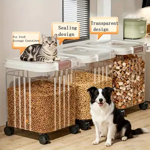 Large-Capacity Airtight Sealed Bucket For Cat And Dog Food, Dry Food, Transparent Visible Design. Snap-Lock Sealed Lid, Thickened And Durable Structure; Rolling Wheels For Easy Movement. Perfect For Home Storage Of Pet Food And Treats.