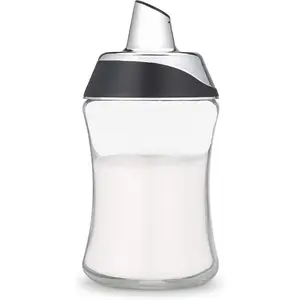 Sugar Dispenser with Pour Spout - 7.5oz Glass Jar, Chrome Twist Off Cap - Coffee Bar Accessories, Baking Supplies Organizer, Powdered Creamer Container