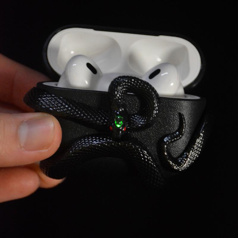 Aura：999999  Black Snake AirPods Case for Airpods Pro2 Pro & AirPods 4 with Green Eye Detail Anti-Drop Protection Gift for Anime Lovers - Audio