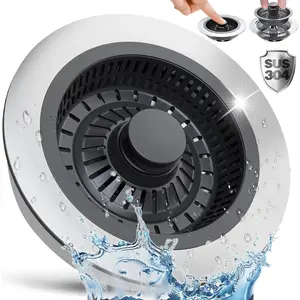 3 in 1 Kitchen Sink Drain Strainer & Sink Stopper,304 Stainless Steel Metal Sink Drain Stopper with Anti-Clogging Wider Strainer Basket,Kitchen Essentials for US Standard 3-1/2" Drain