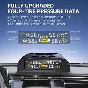 Tire system, solar charging function tire system, RV tire pressure monitoring system with 4 external sensors and 6 modes, LCD real-time display, sport utility vehicle tire pressure monitoring system. Essential items for safe vehicle operation
