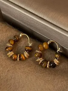Vintage Elegant Tiger Eye Stone Decorated Hoop Earrings, Fashion Jewelry for Party, Daily Clothing Decor, Trendy All-match & Exquisite Jewelry for Birthday Gift