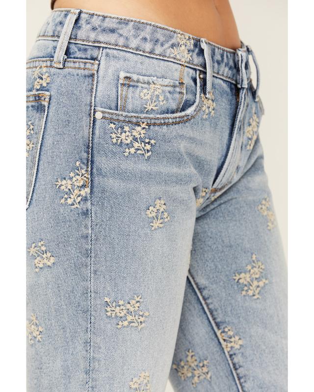 Driftwood Women's Eva Light Wash Low Rise Floral Flare Jeans - Dw-P42123a