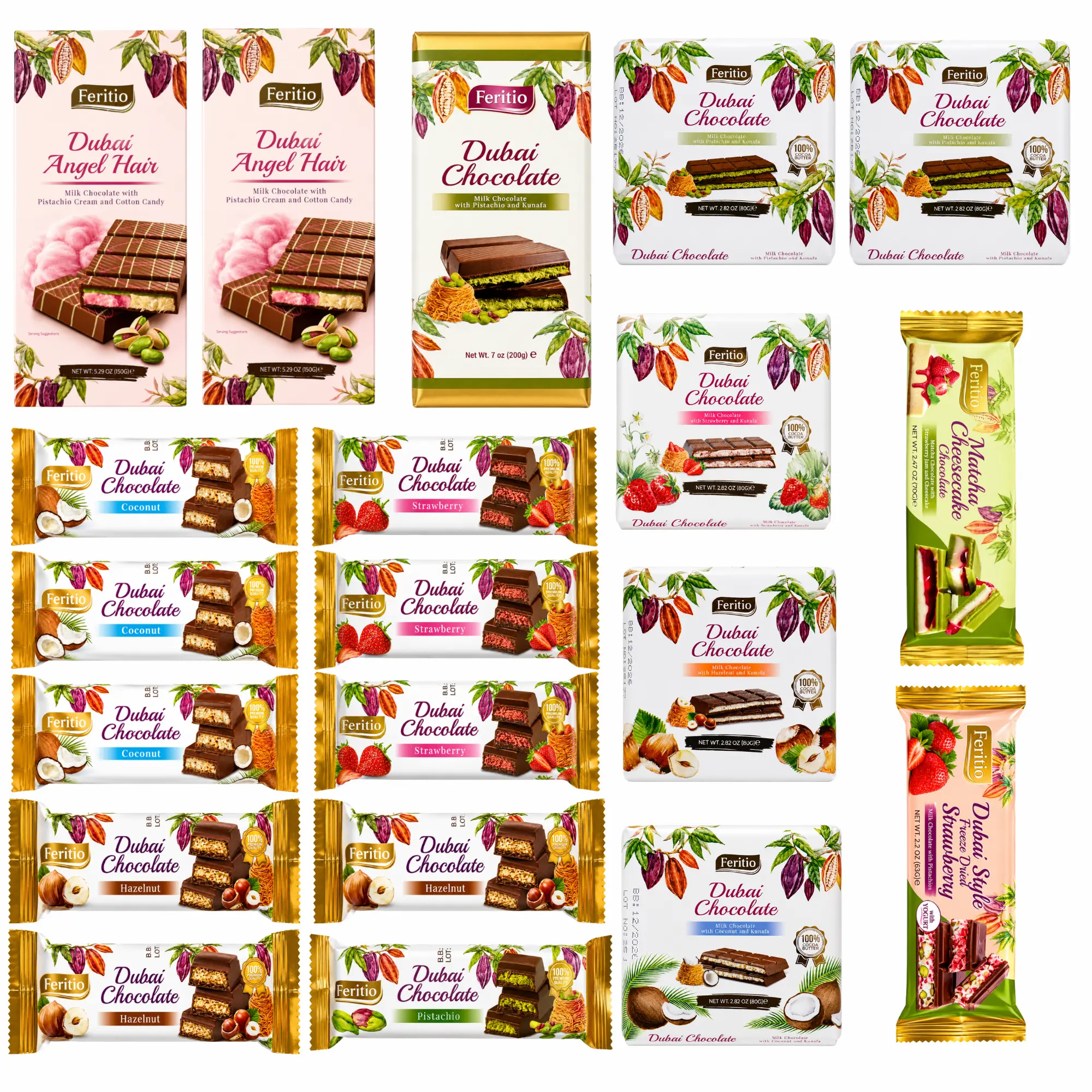 20-Piece Feritio Dubai Chocolate Assortment – Mixed Flavors
