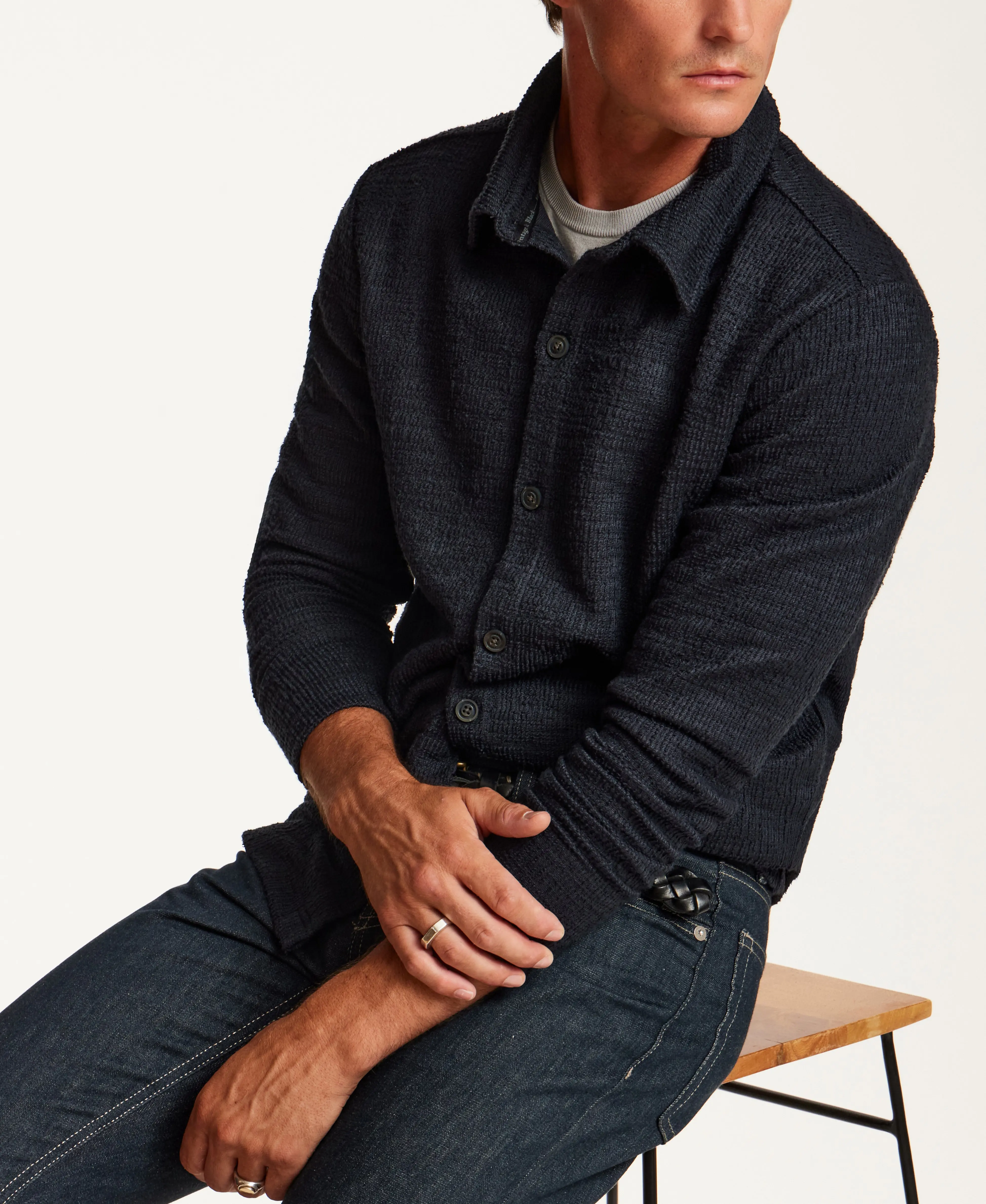 Slub Terry Overshirt in Navy