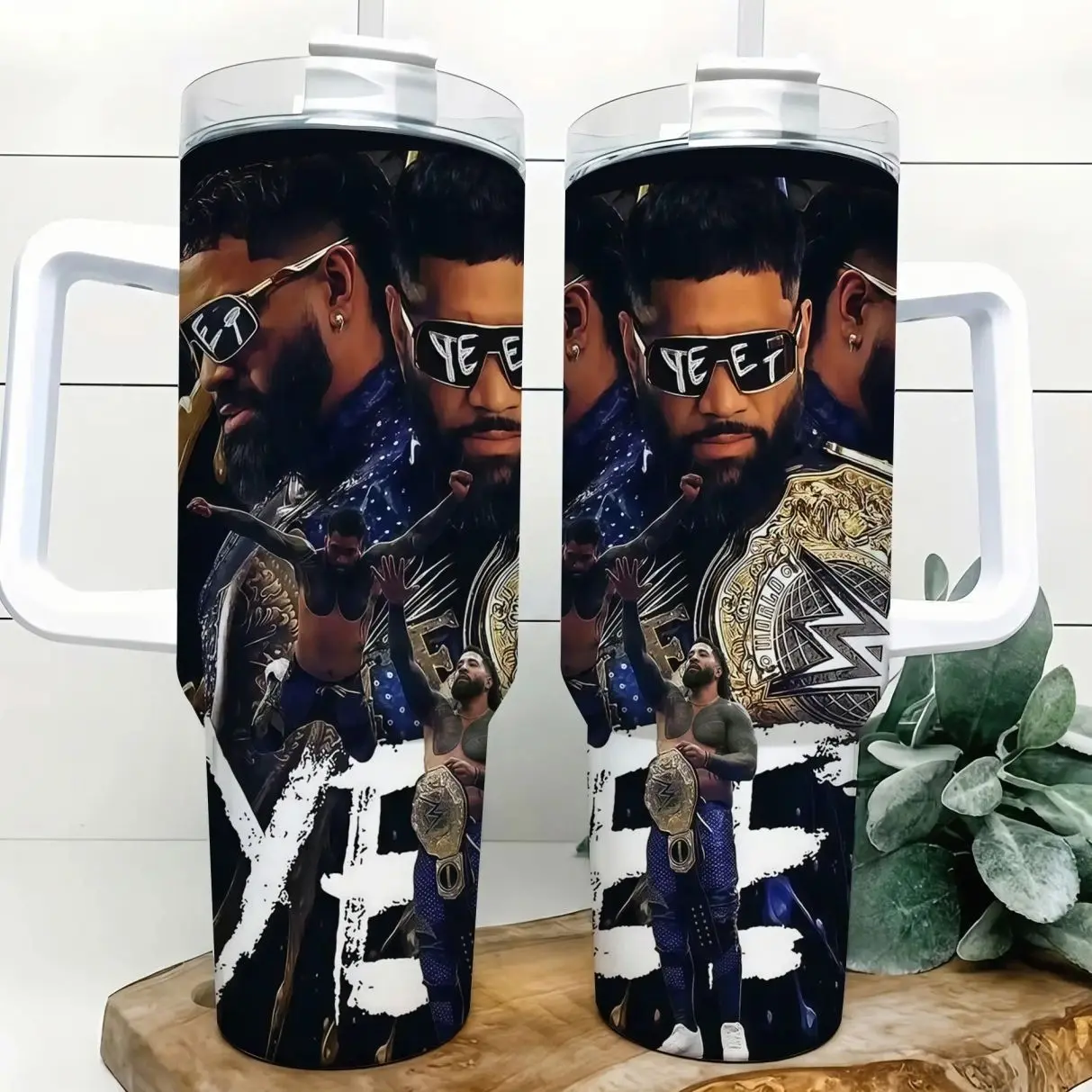 Jey Uso Wrestling Fan 40oz Insulated Travel Tumbler Stainless Steel Mug with Handle and Straw Leak Proof Vacuum Thermal Cup Keeps Drinks Hot 12H Cold 24H Gift for WWE Fans Main Event Yeet Aesthetic Large Water Bottle Reusable Mug 2026