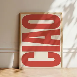 "1pc Retro Red ""CIAO"" Canvas Print Wall Art - Frameless Educational Poster - Bold Gallery Decor for Living Room & Bedroom - For Art Lovers & Home Decor Enthusiasts - Ideal Holiday & Thanksgiving Gift"