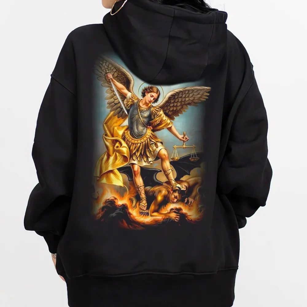 Saint Michael the Archangel Hoodie Sweatshirt - Fabric, Oversized, Chicano Cholo Mexican Streetwear, Casual Clothing